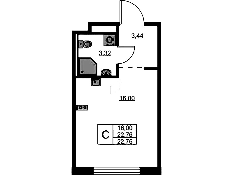 Квартира студия 22.76 м², 1/9 эт., ЖК «GloraX Новоселье»
